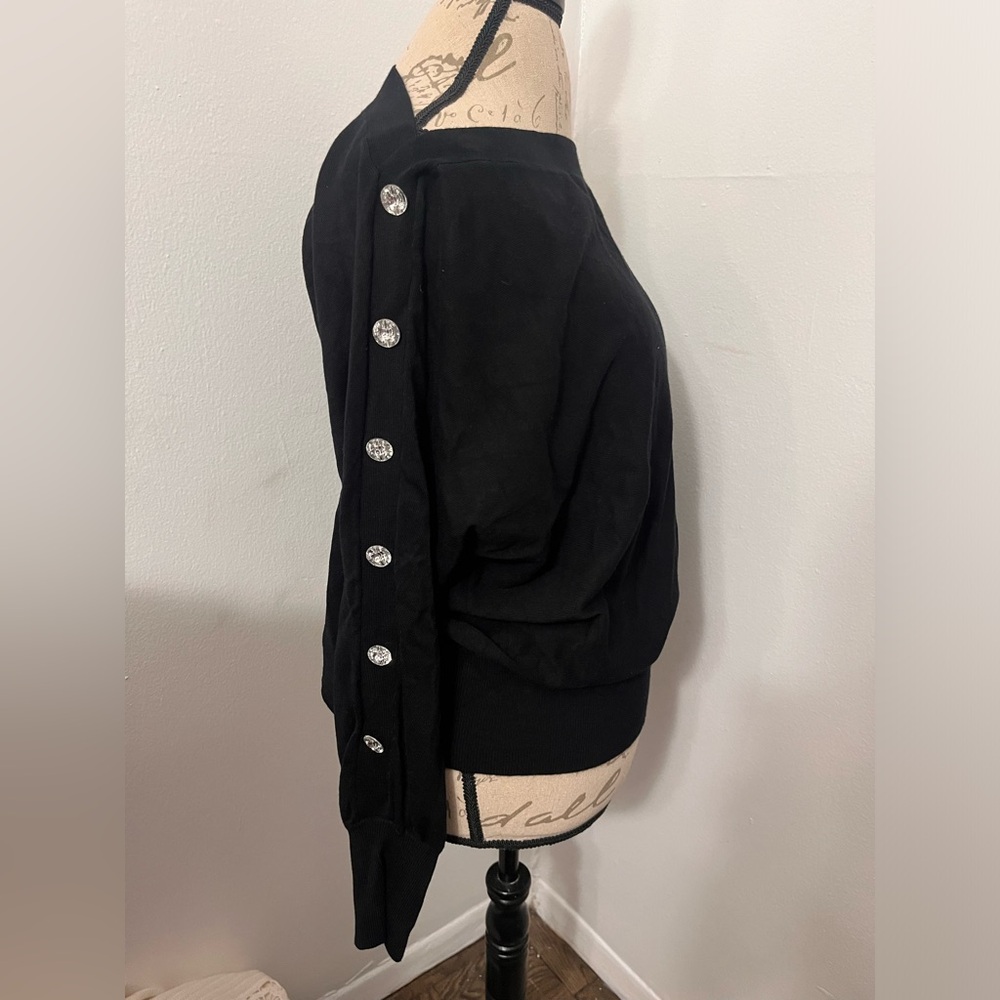 INC International Concepts Black Long Sleeve Top with Button Detail
